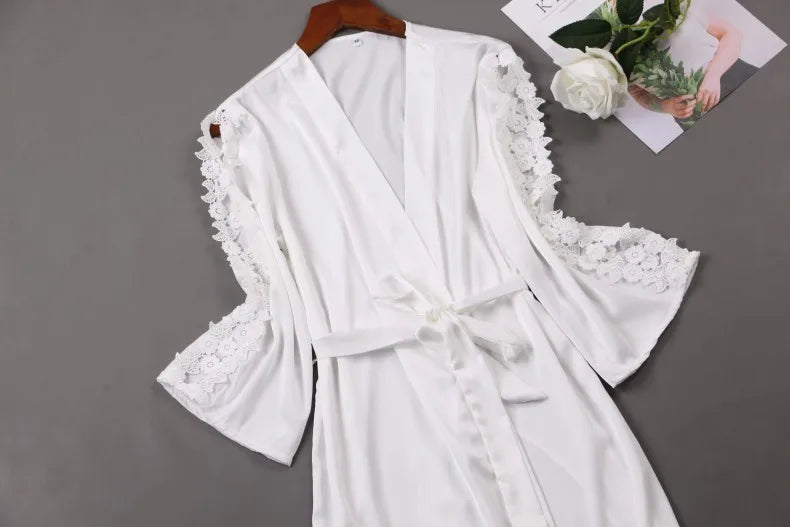 White Wedding Bride Bridesmaid Nightwear Summer New Women Robe Sexy Sleepwear Lace Intimate Lingerie Kimono Bath Gown M-XXL