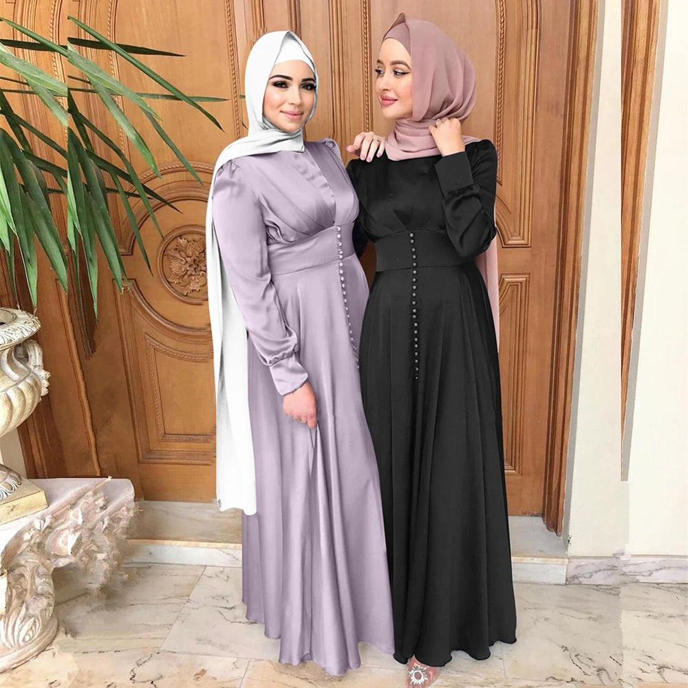 Abaya Dubai Turkey Silky Satin Muslim Dress Islam Dress Abayas Women Vestidos Robe Longue Vetement Femme Musulman De Mode F2639