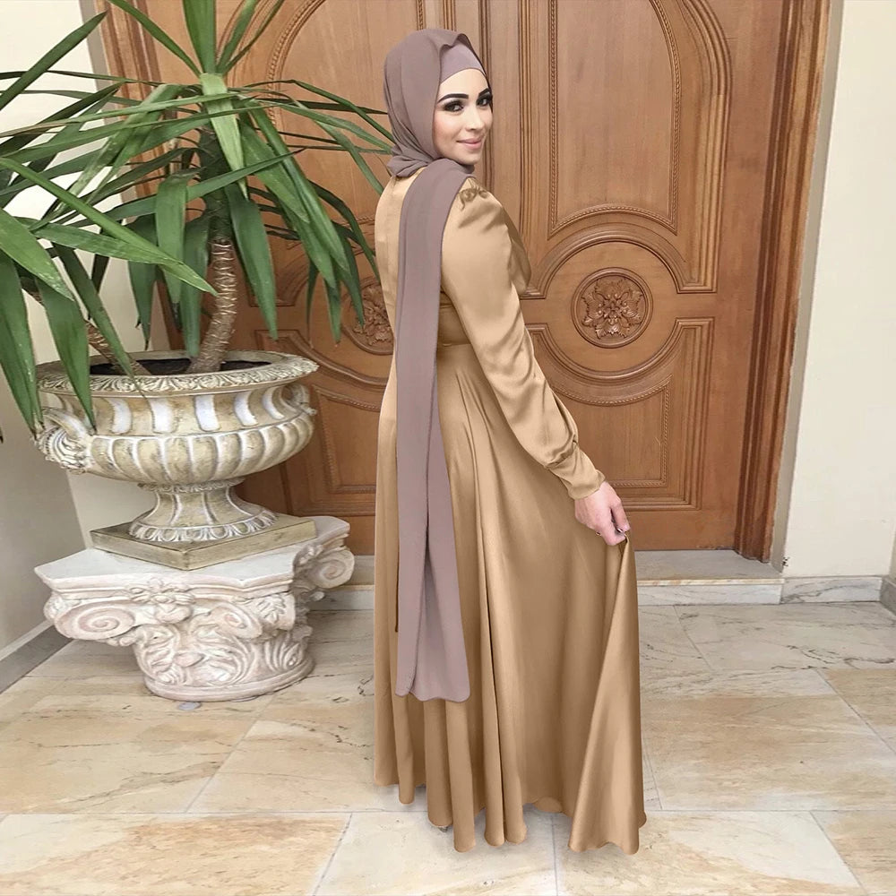 Abaya Dubai Turkey Silky Satin Muslim Dress Islam Dress Abayas Women Vestidos Robe Longue Vetement Femme Musulman De Mode F2639