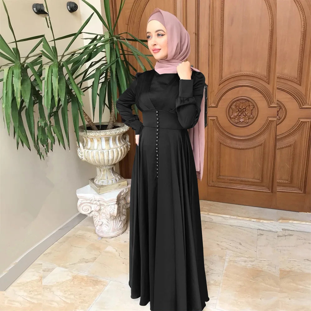 Abaya Dubai Turkey Silky Satin Muslim Dress Islam Dress Abayas Women Vestidos Robe Longue Vetement Femme Musulman De Mode F2639