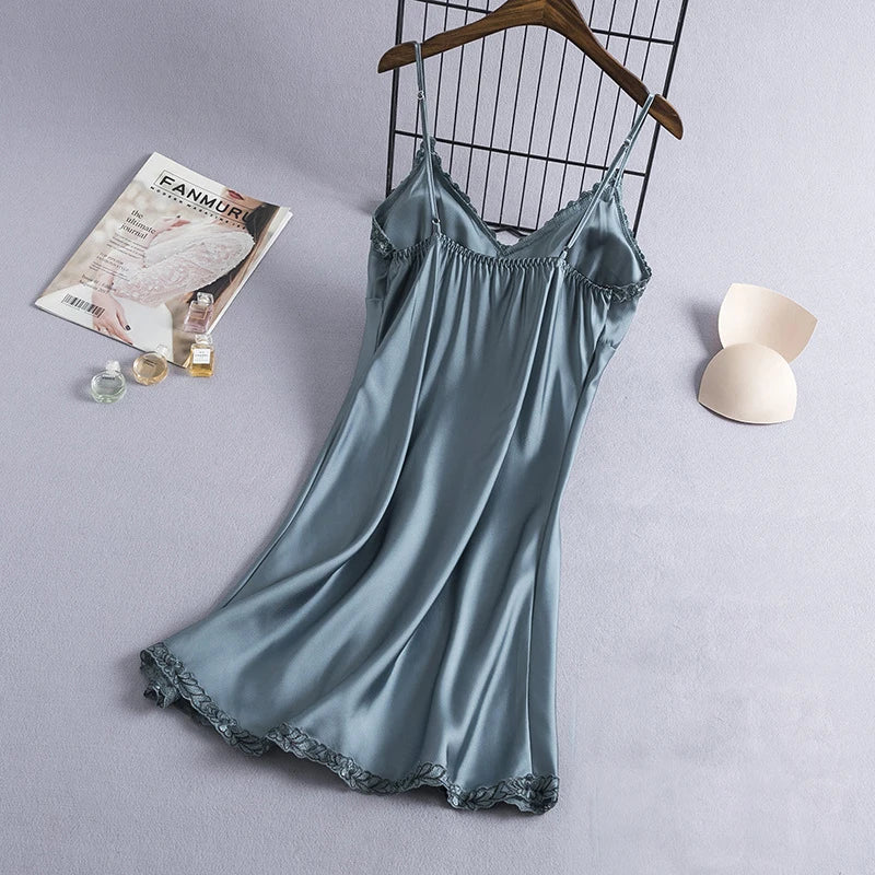 Sexy Nightdress Lady Sleepwear V-Neck Gown Mini Sleeveless Nightgown Women Sleepshirt Dress Summer Robe Suspender Pyjama