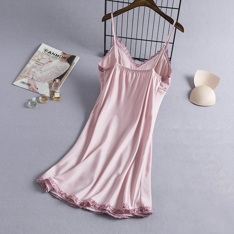 Sexy Nightdress Lady Sleepwear V-Neck Gown Mini Sleeveless Nightgown Women Sleepshirt Dress Summer Robe Suspender Pyjama