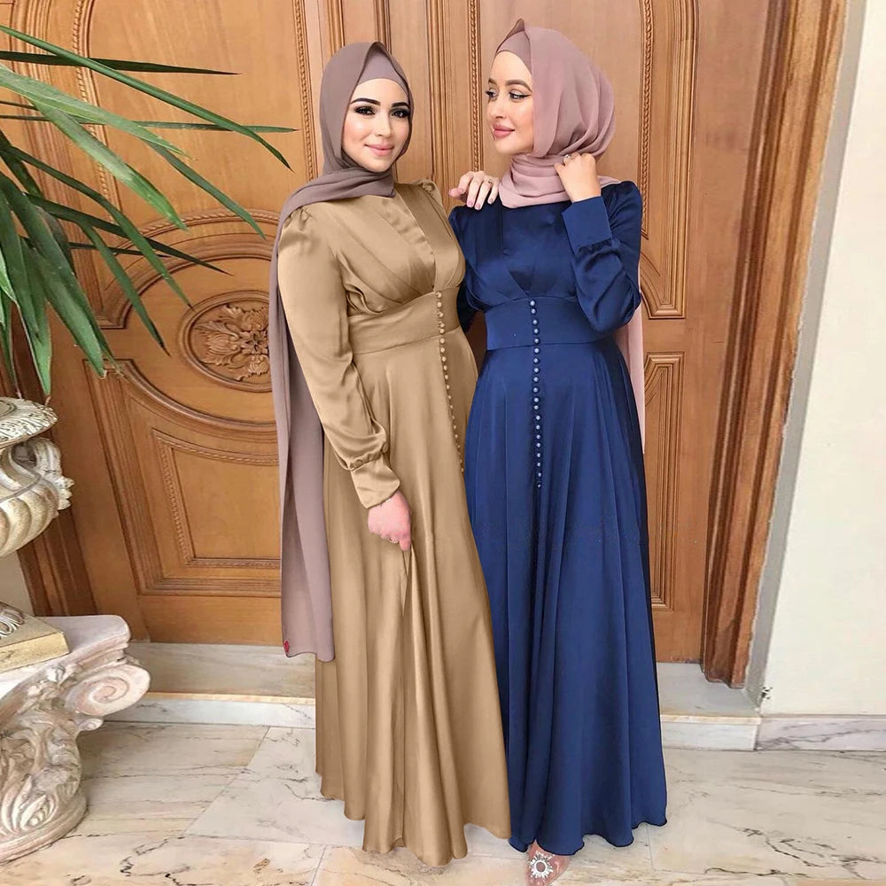 Abaya Dubai Turkey Silky Satin Muslim Dress Islam Dress Abayas Women Vestidos Robe Longue Vetement Femme Musulman De Mode F2639