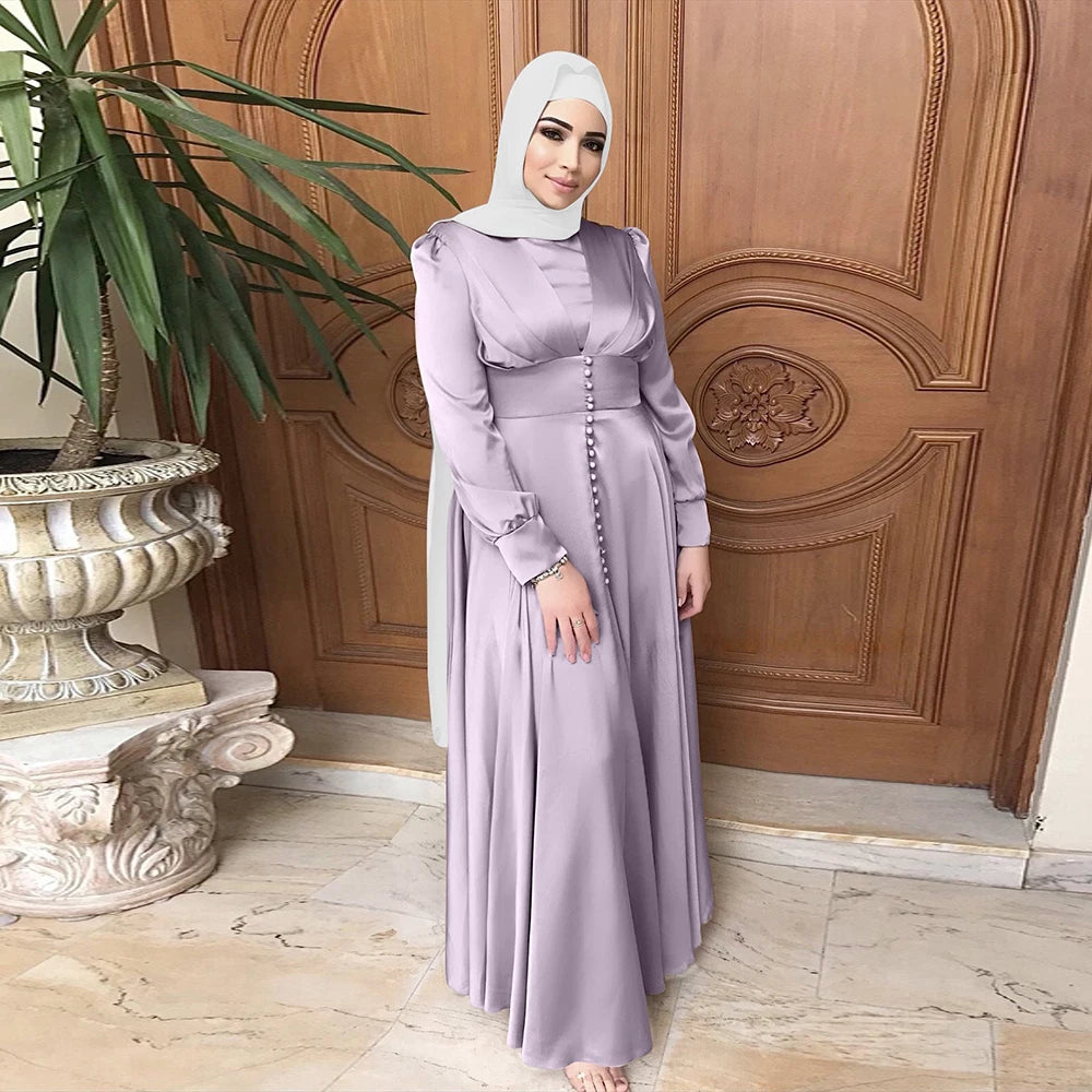 Abaya Dubai Turkey Silky Satin Muslim Dress Islam Dress Abayas Women Vestidos Robe Longue Vetement Femme Musulman De Mode F2639