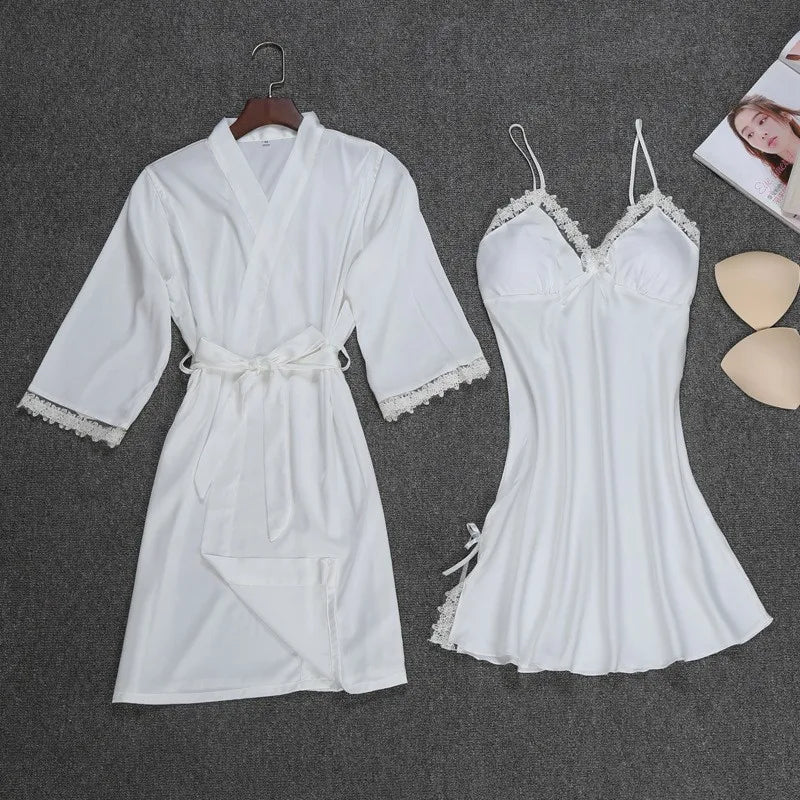 White Wedding Bride Bridesmaid Nightwear Summer New Women Robe Sexy Sleepwear Lace Intimate Lingerie Kimono Bath Gown M-XXL