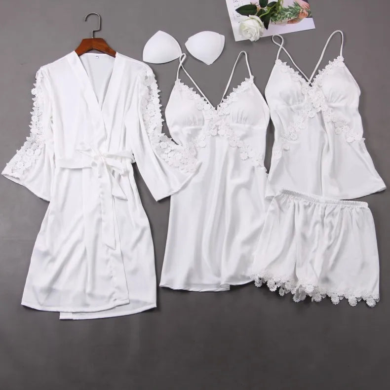 White Wedding Bride Bridesmaid Nightwear Summer New Women Robe Sexy Sleepwear Lace Intimate Lingerie Kimono Bath Gown M-XXL