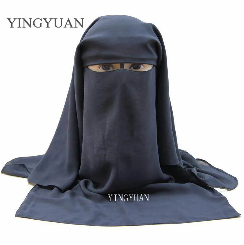 Muslim Bandana Scarf Islamic 3 layers Niqab Burqa Bonnet Hijab Cap Veil Headwear Black Face Cover Abaya Style Wrap Head Cover