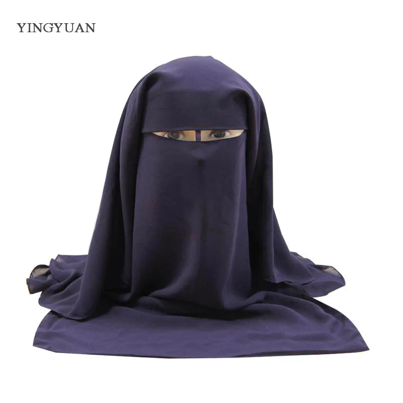 Muslim Bandana Scarf Islamic 3 layers Niqab Burqa Bonnet Hijab Cap Veil Headwear Black Face Cover Abaya Style Wrap Head Cover