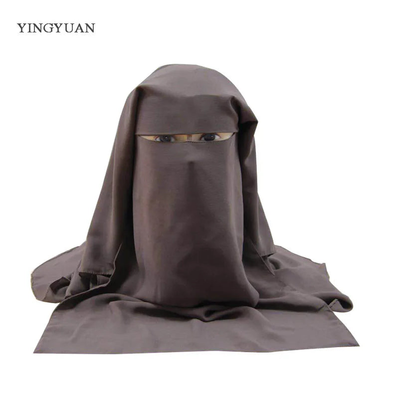 Muslim Bandana Scarf Islamic 3 layers Niqab Burqa Bonnet Hijab Cap Veil Headwear Black Face Cover Abaya Style Wrap Head Cover