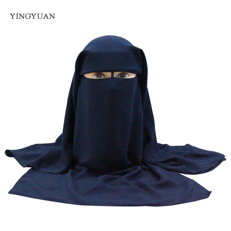 Muslim Bandana Scarf Islamic 3 layers Niqab Burqa Bonnet Hijab Cap Veil Headwear Black Face Cover Abaya Style Wrap Head Cover