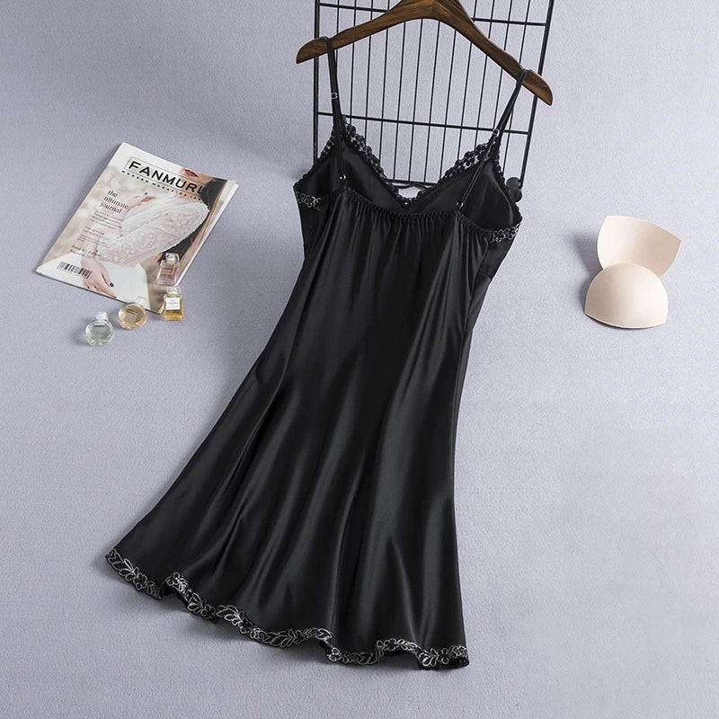 Sexy Nightdress Lady Sleepwear V-Neck Gown Mini Sleeveless Nightgown Women Sleepshirt Dress Summer Robe Suspender Pyjama