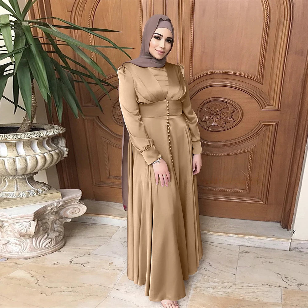 Abaya Dubai Turkey Silky Satin Muslim Dress Islam Dress Abayas Women Vestidos Robe Longue Vetement Femme Musulman De Mode F2639