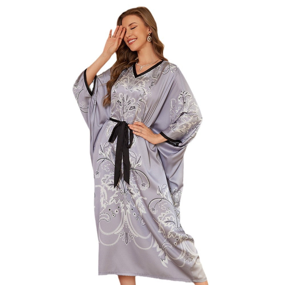 Cross-border New Spring And Autumn Sexy Pajamas High-end Sense Long Fashion Satin Long Sleeve Nightdress Women DP3390