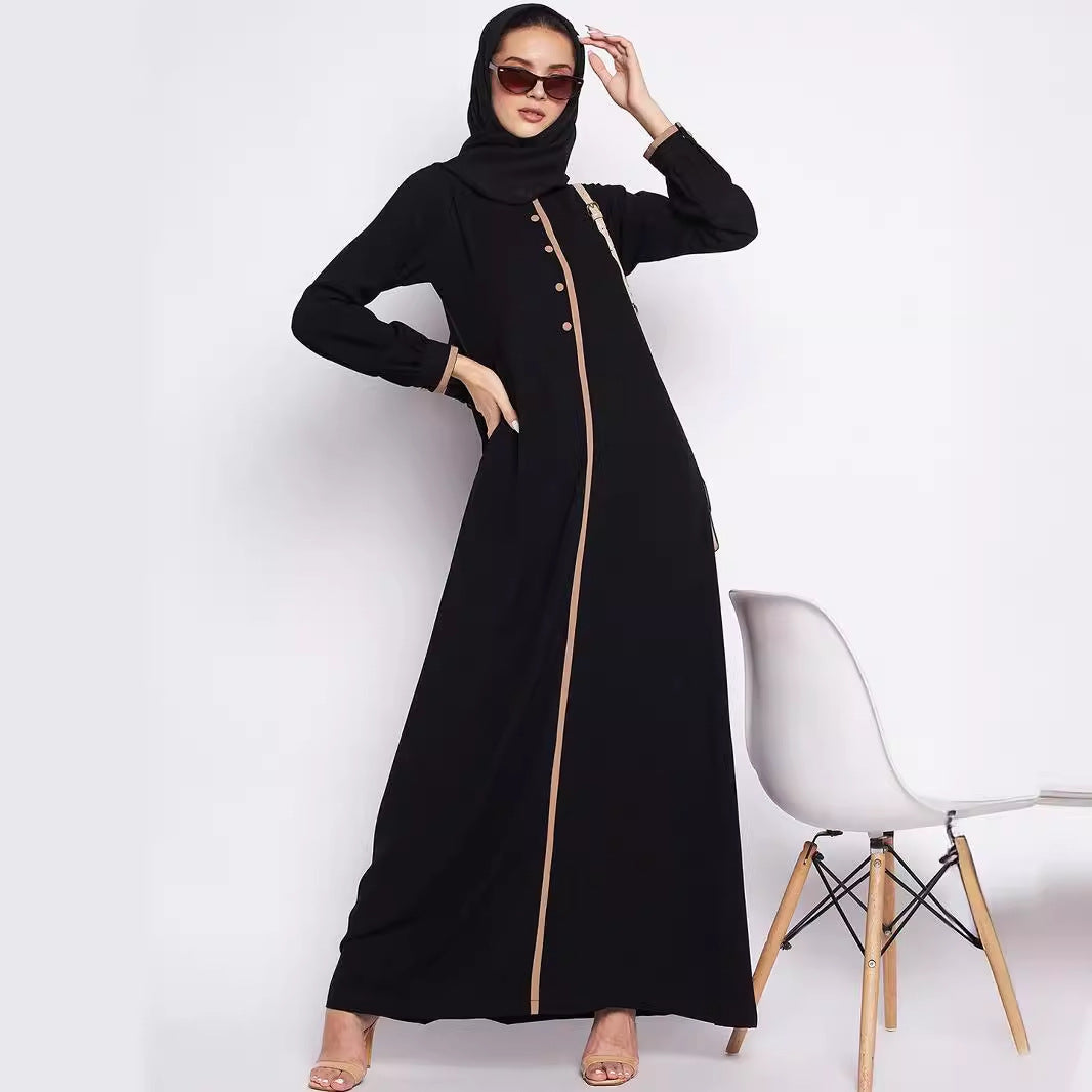 Middle East 2024 New Explosions Temperament Dogsome Muslim Plain Crewneck Robe Dress