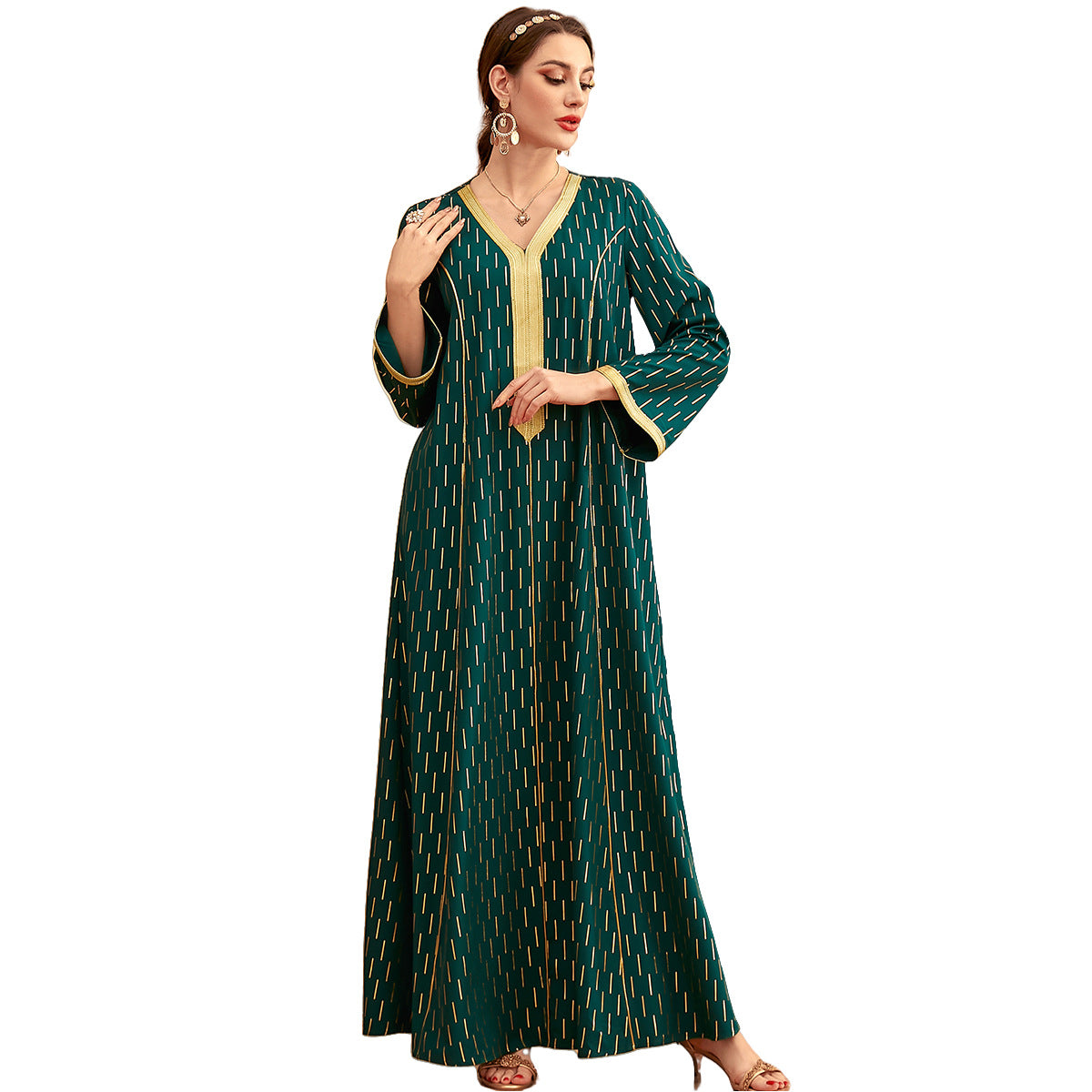 3404 Four Seasons Universal Robe Fashion Lace Middle East Bronzing Dress Eid Al-Adha Arab Women Abaya