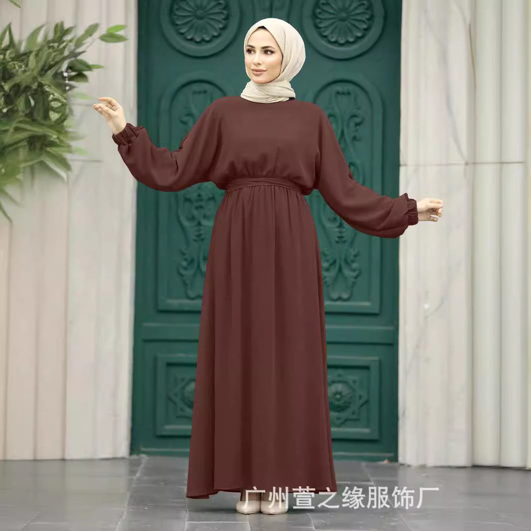 Muslim Middle Eastern Women Fashion Bat Sleeve Dress Abaya Long Dress Muslim Arab Dress Long Sleeve