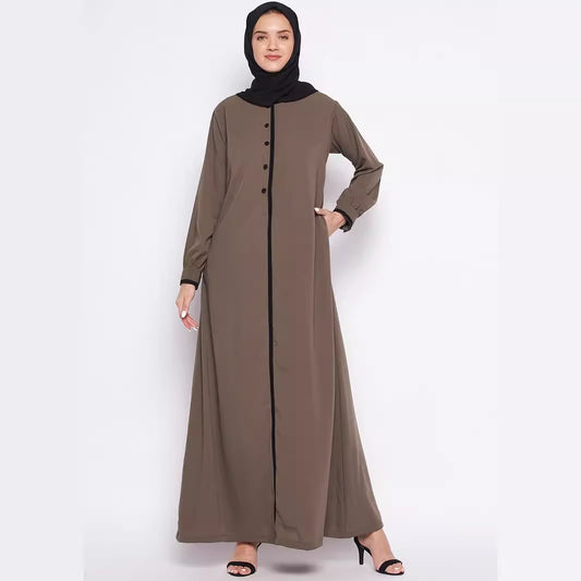 Middle East 2024 New Explosions Temperament Dogsome Muslim Plain Crewneck Robe Dress