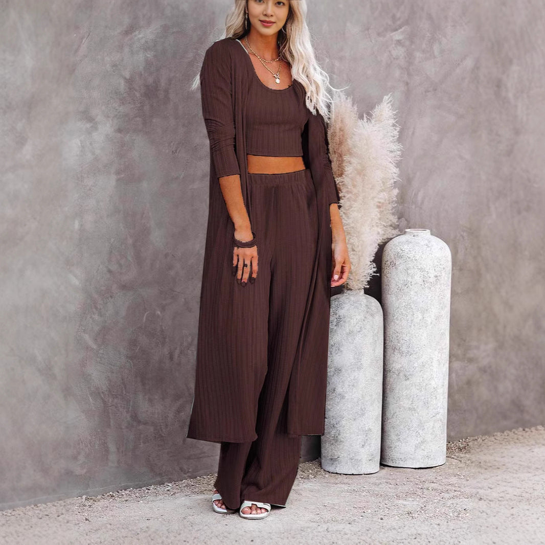 Middle East European And American Casual Suit Vest Trousers Robe Three-piece Set Autumn And Winter New Women's Home Clothes Pajamas