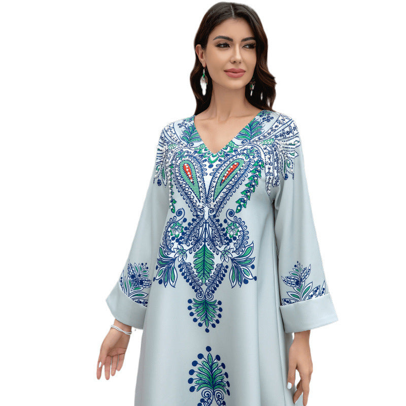 Middle East Cross-border Muslim Women's Robe Abaya Hot Diamond Beads Arab Dress Foreign Trade