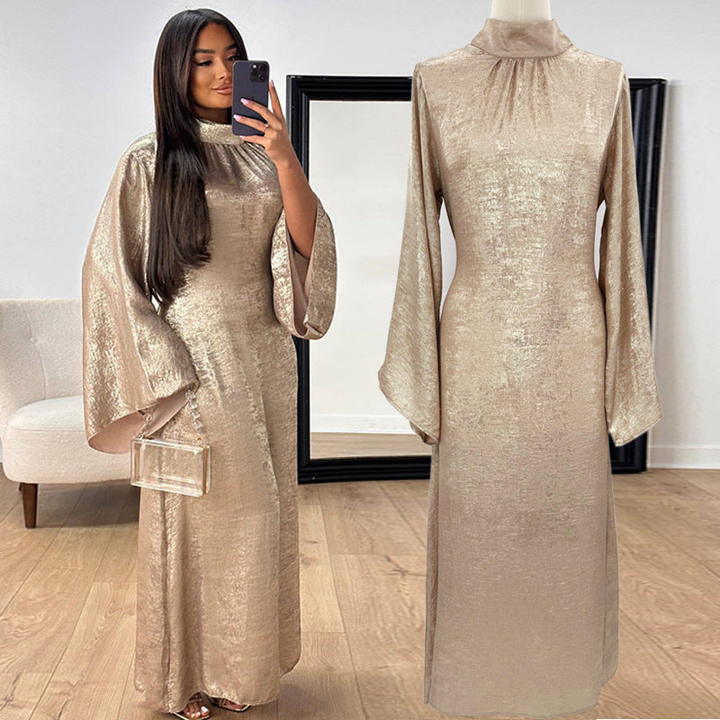 Muslim Women Dress Dubai Moroccan Middle Eastern Dress Flash Bronzing Long Dress Abaya In Stock