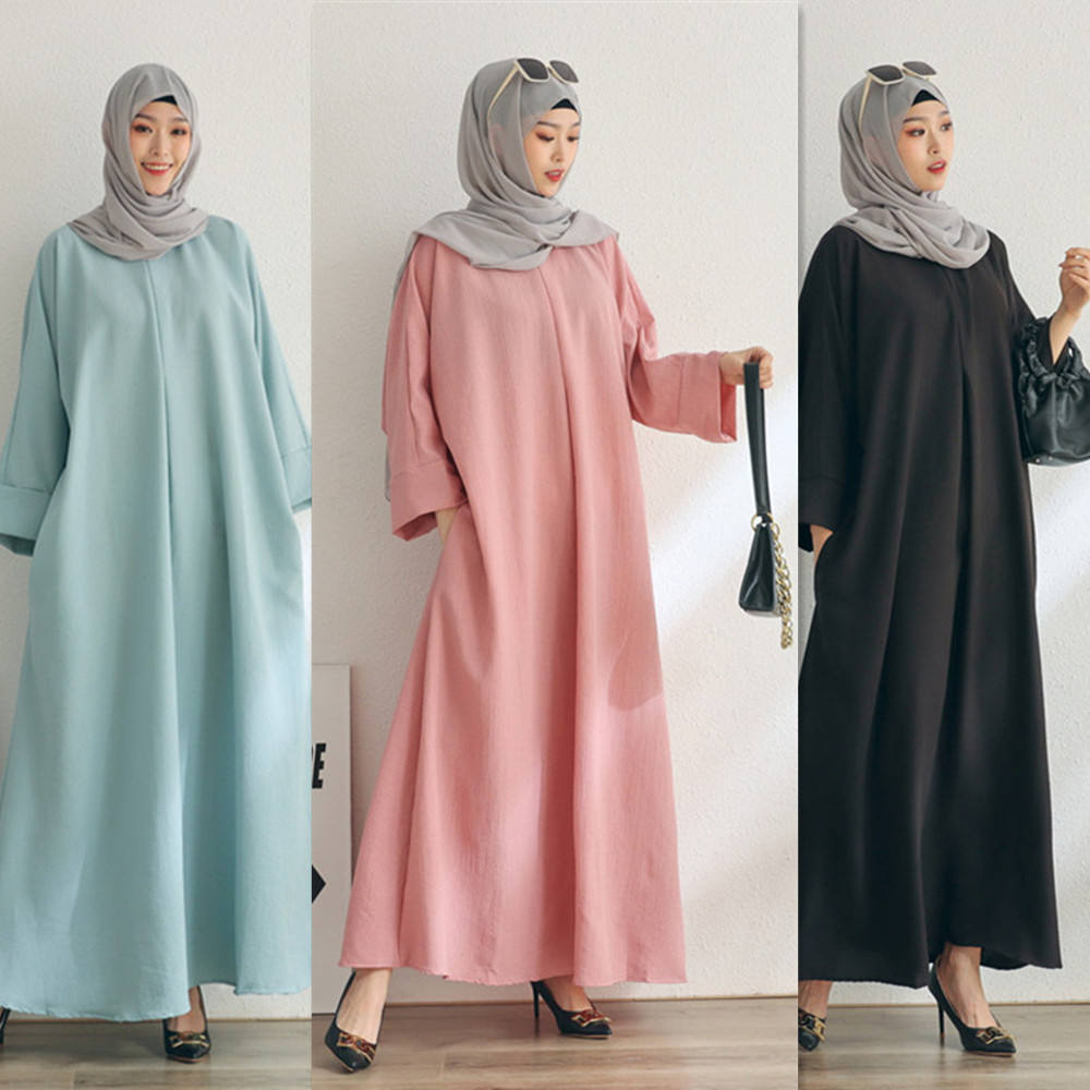 Tiktok Middle East Muslim Fashion Robe Solid Color Women&#039;s Dress