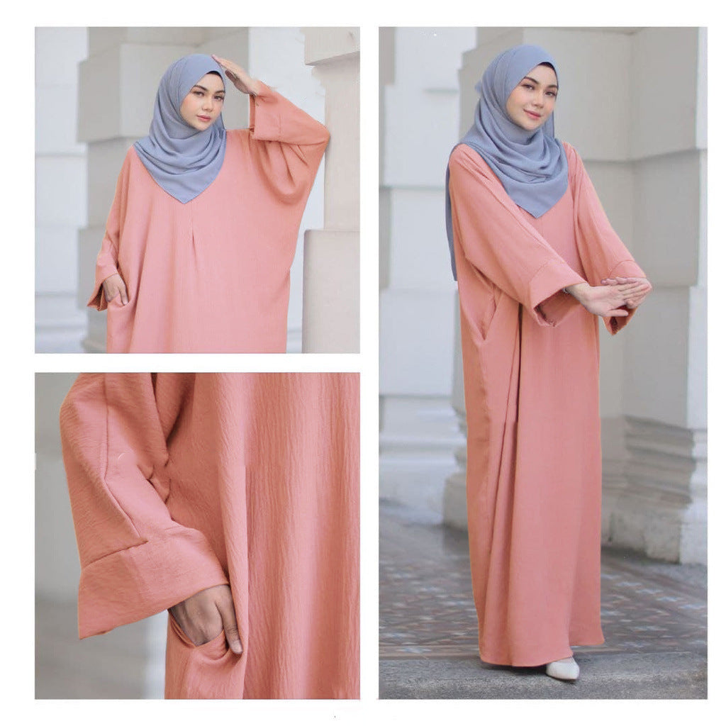 Tiktok Middle East Muslim Fashion Robe Solid Color Women&#039;s Dress