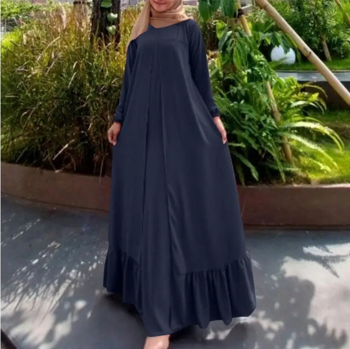 Middle East Muslim Southeast Asian Robe Cotton Linen Loose Elegant Long Sleeve Commuter Long Dress