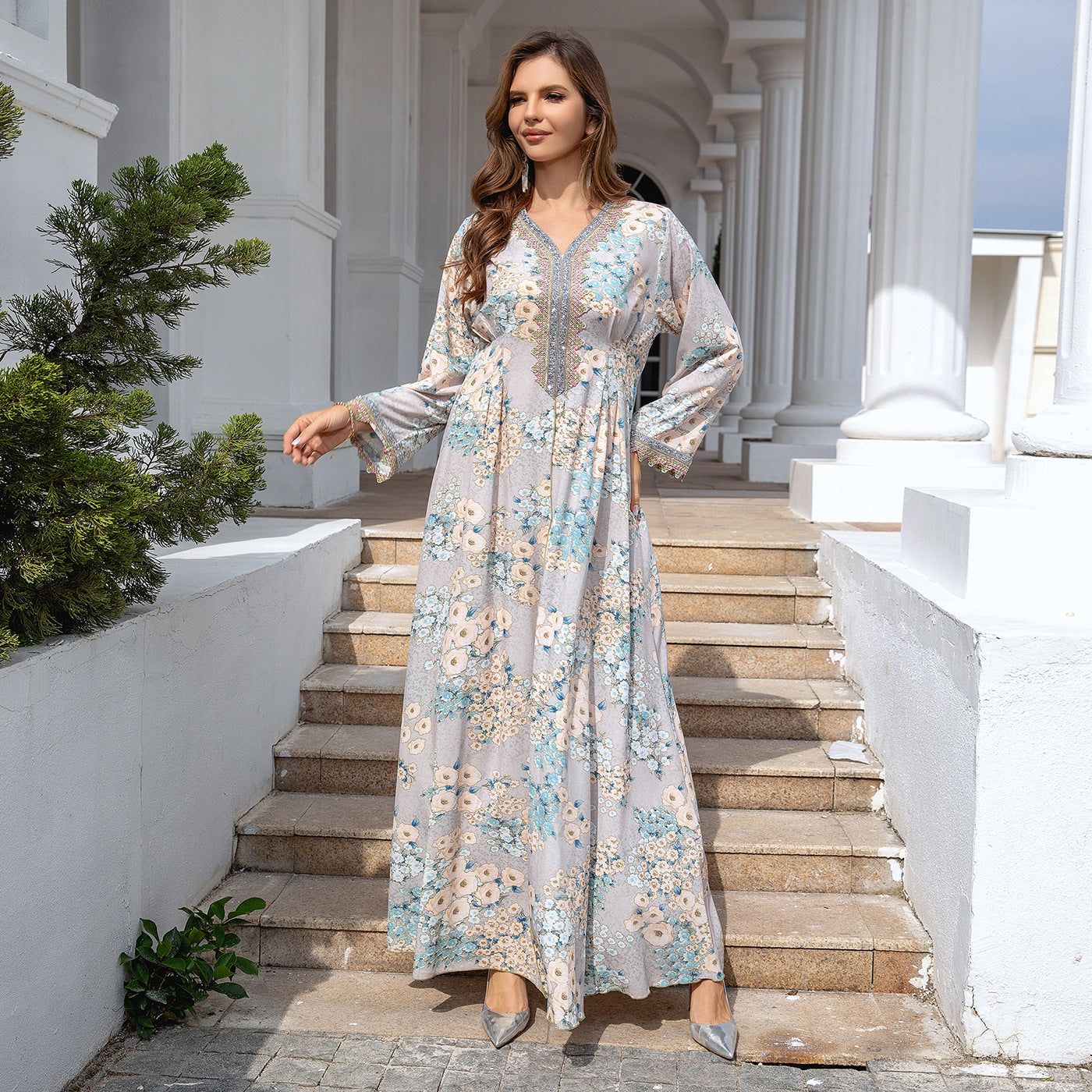 Cross Border Trade Muslim Robe Women Abaya Dubai Loose Evening Dress Printing Dress Wholesale