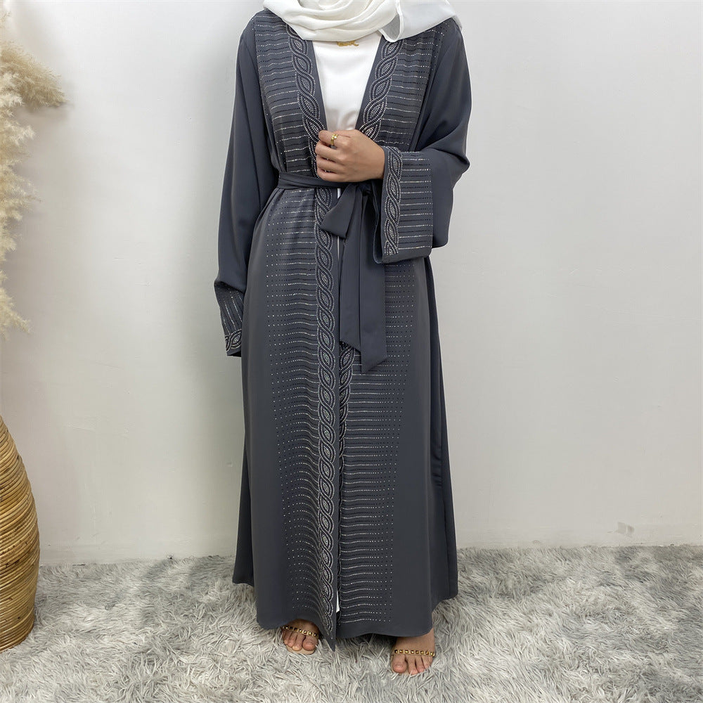 Fashion Middle East Hot Brick Abaya European And American Muslim Slim-Fit Cardigan 1421 With Pocket