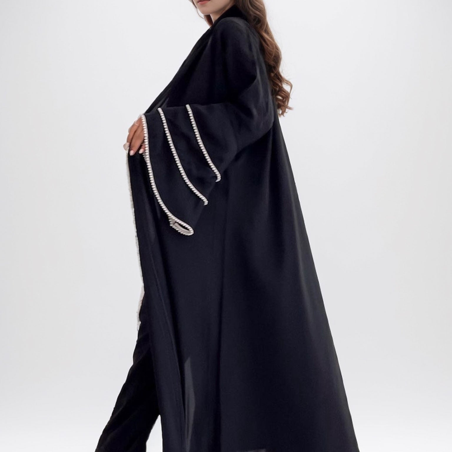 AliExpress Amazon Cross-border Trade Elegant Simple Women's Abaya Hand Embroidered Pearl Robe