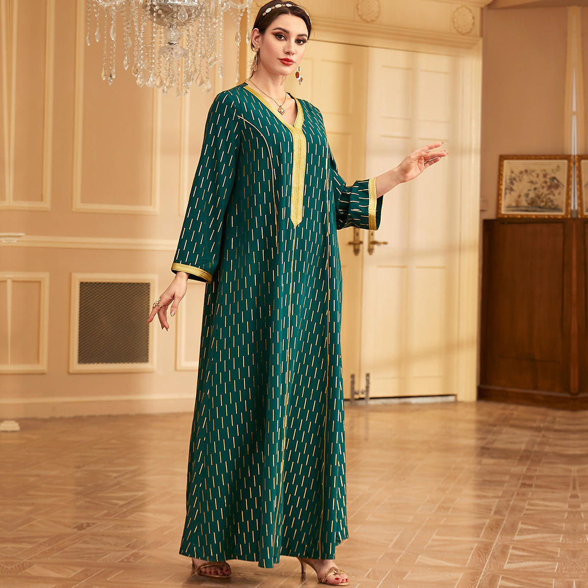 3404 Four Seasons Universal Robe Fashion Lace Middle East Bronzing Dress Eid Al-Adha Arab Women Abaya