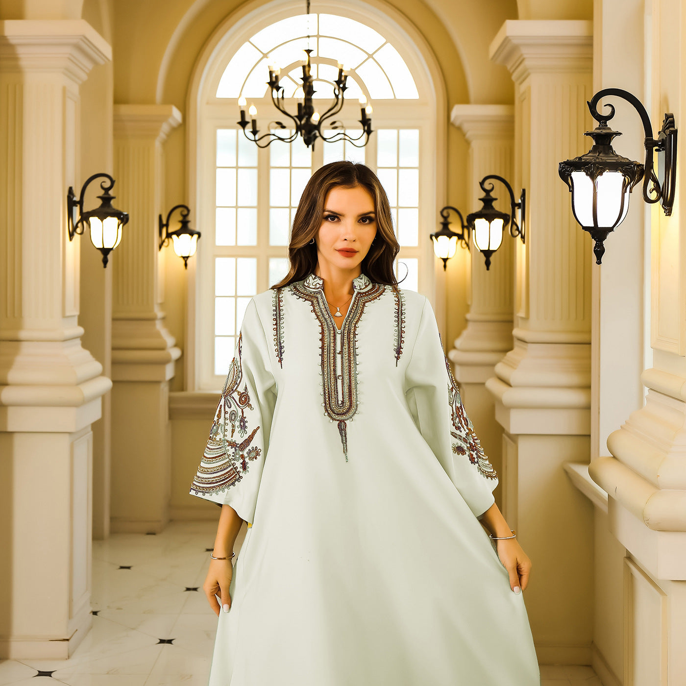 Abaya Ladies Gown Evening Dress Dubai Turkey Middle East Muslim Rope Embroidered Robe Women's Wholesale Trade