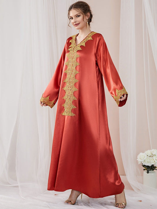 YQ-21719 Arab Middle East Muslim 2023 Autumn Winter Dress Embroidered Lace Solid Color Fashion Robe