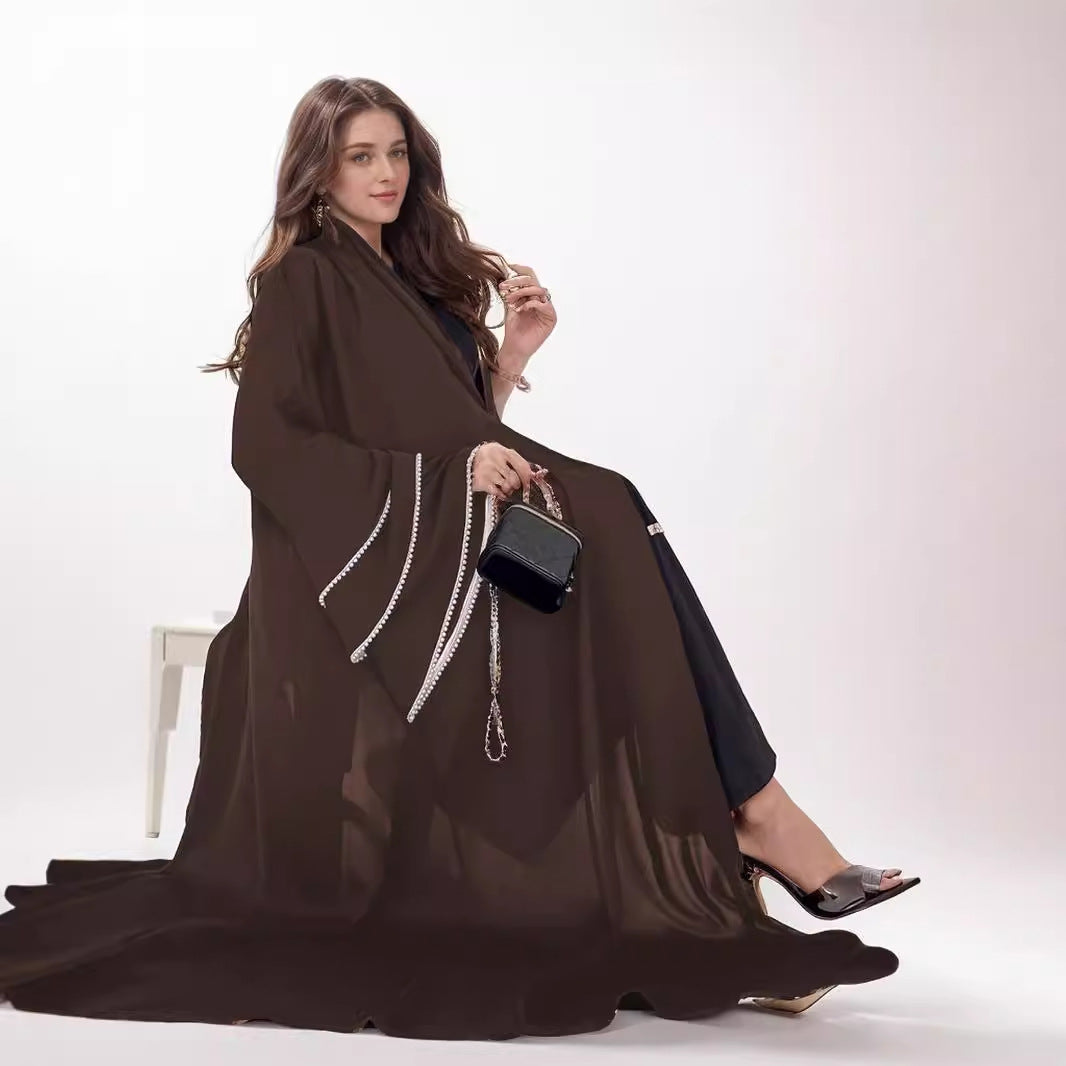 AliExpress Amazon Cross-border Trade Elegant Simple Women's Abaya Hand Embroidered Pearl Robe