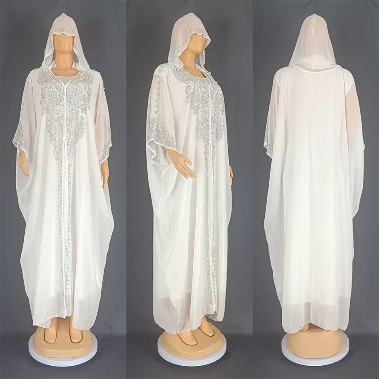 2024 European And American New Rhinestone Studded Beaded Muslim Long Burqa African Plus Size Women's Hooded Dress