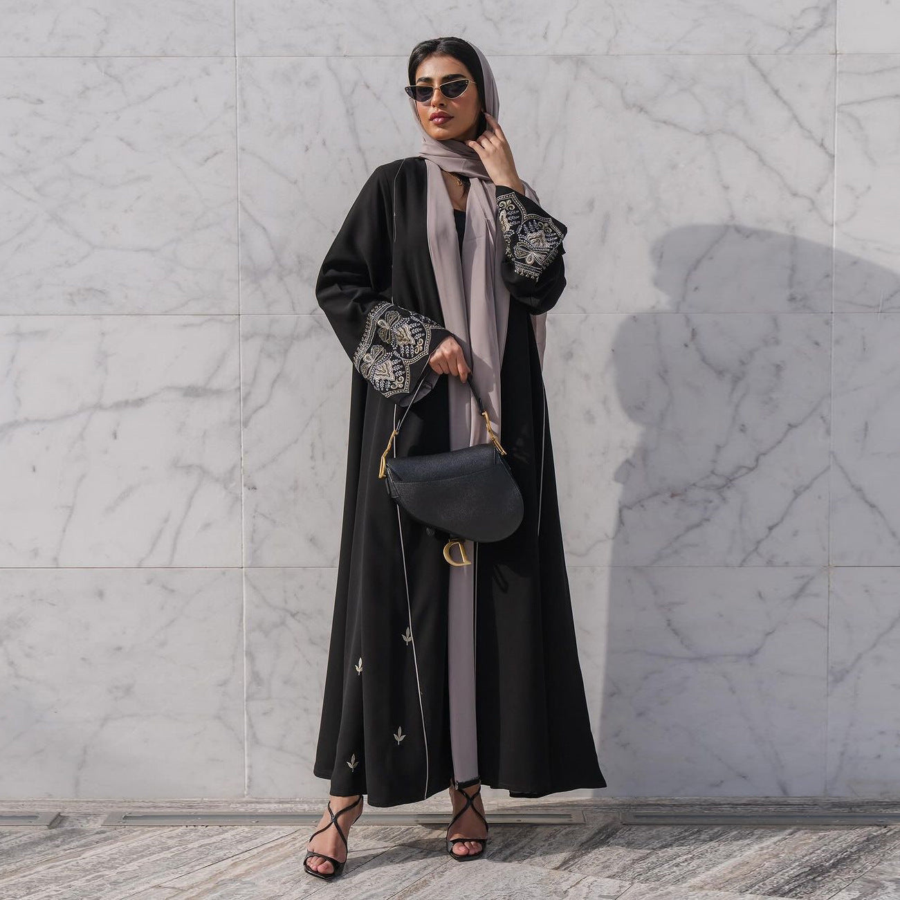 LN105 Muslim Fashion Embroidered Patchwork Abaya Outer Cardigan Trendy Ins Spring/Summer Dress Robe