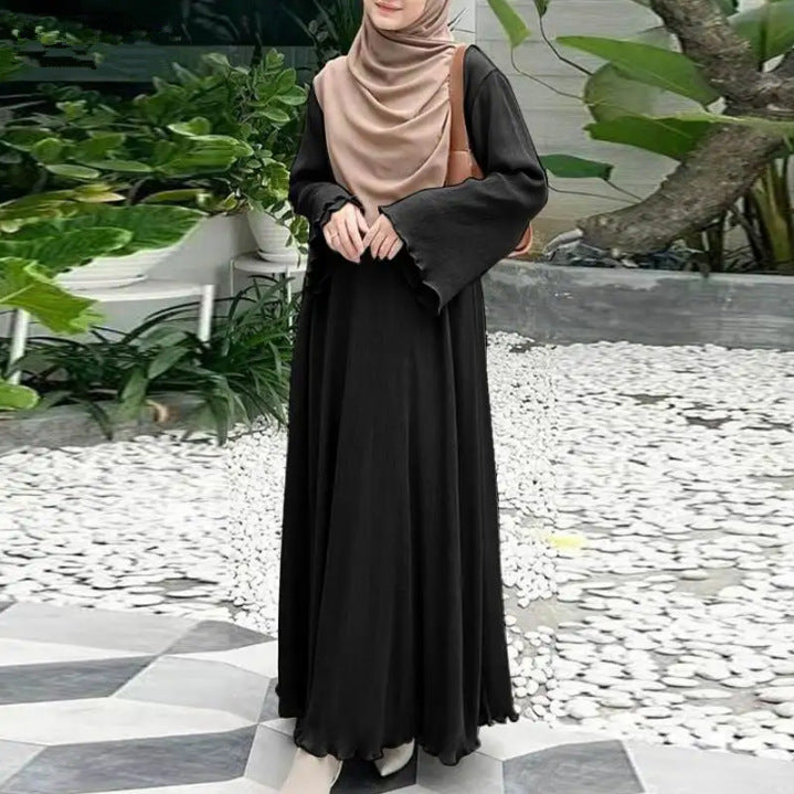 Muslim Middle East Southeast Asia Fashion Casual Pure Color Cotton Linen Loose Plus Size Pullover Dress