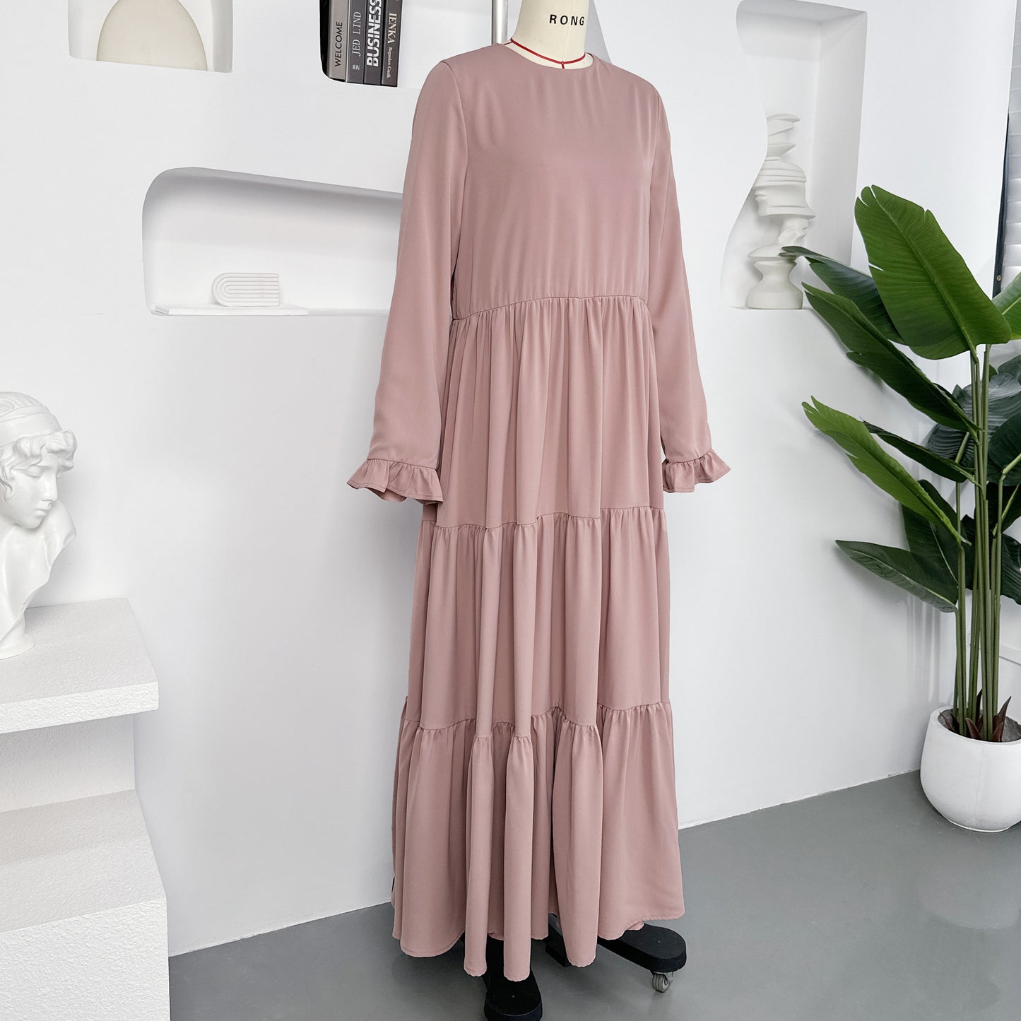 Abaya Cross-border Trade TikTok Middle East Dubai Dress Muslim Women's Casual Loose Crewneck Dress