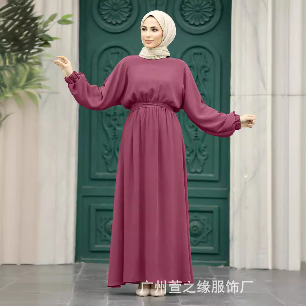 Muslim Middle Eastern Women Fashion Bat Sleeve Dress Abaya Long Dress Muslim Arab Dress Long Sleeve