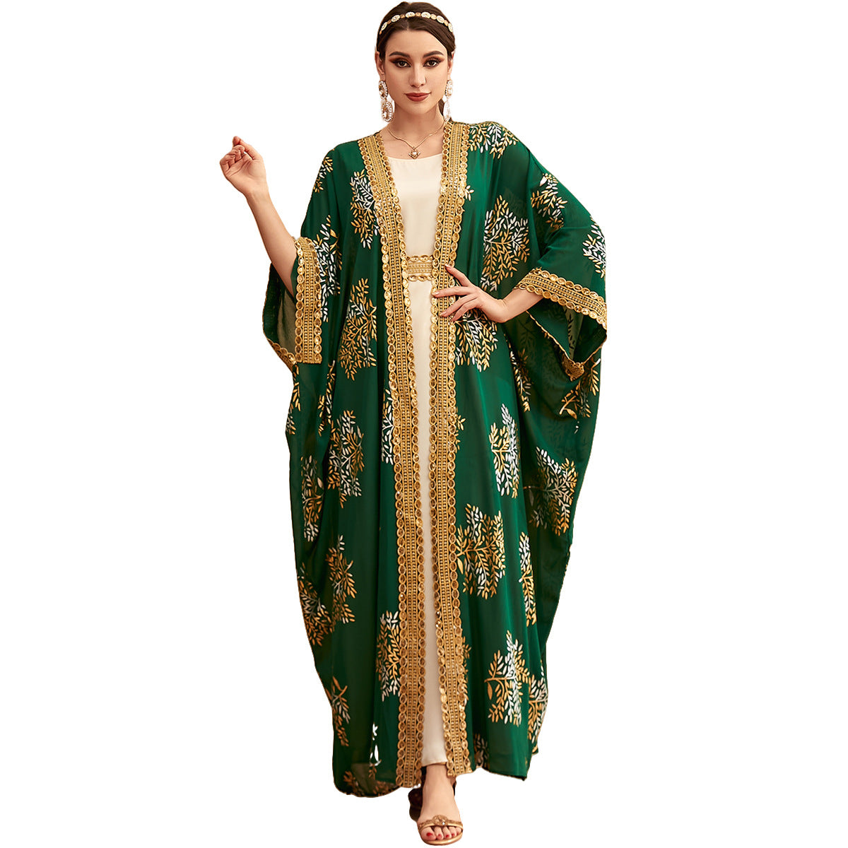 3911 Middle East Dubai Cross Border Arab Robe Fashion Bronzing Two-piece Dress