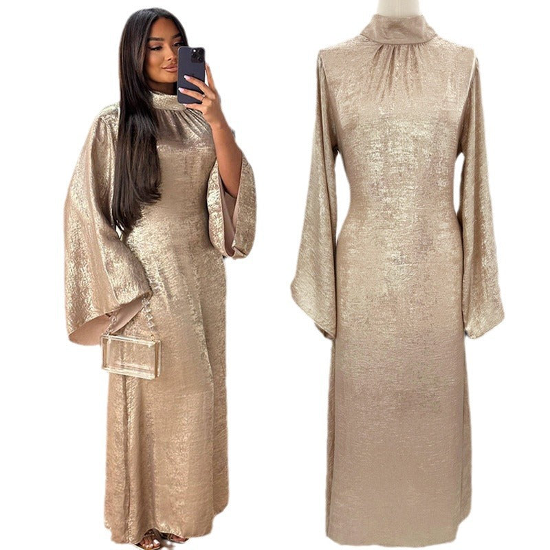 Muslim Women Dress Dubai Moroccan Middle Eastern Dress Flash Bronzing Long Dress Abaya In Stock