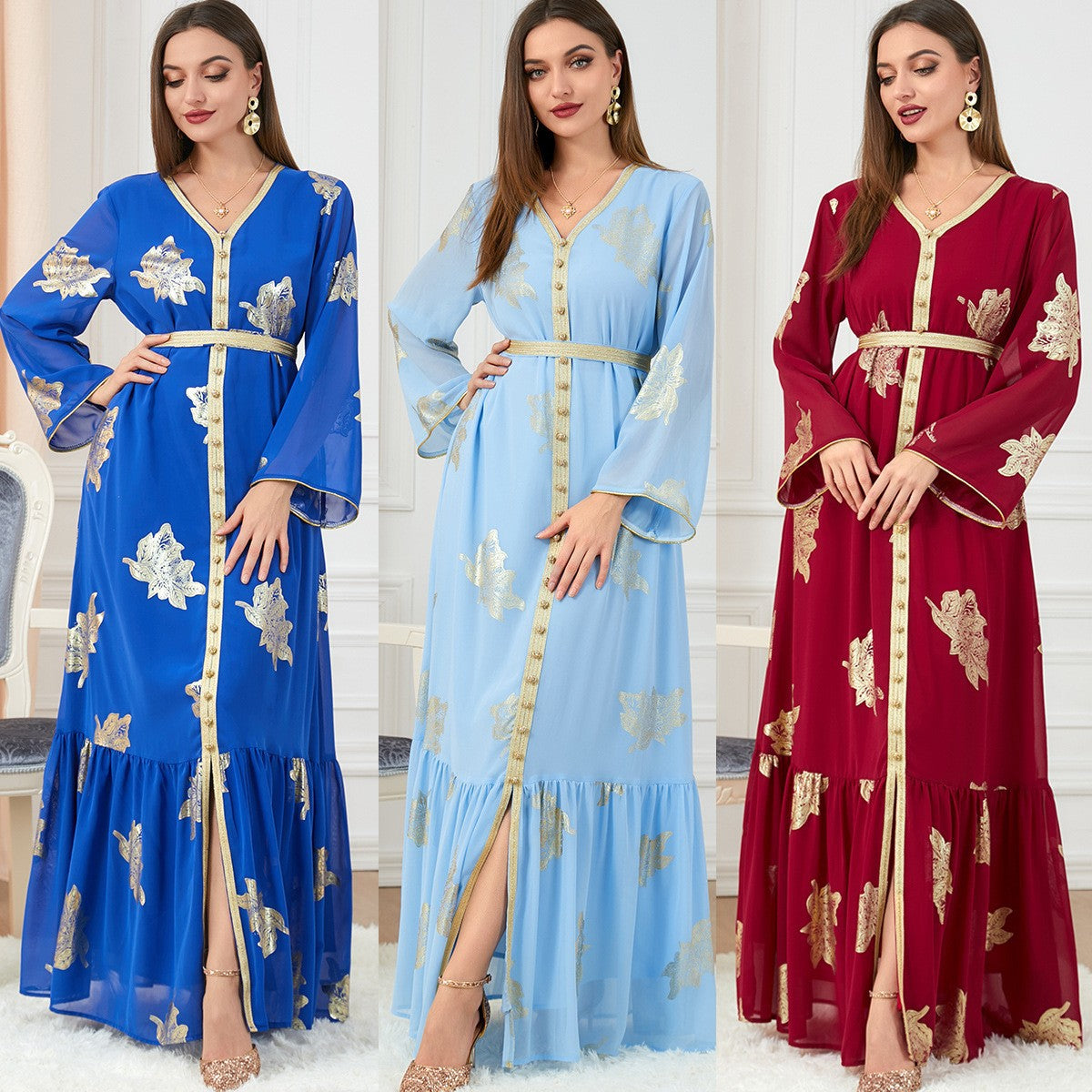 3203 Cross-border Middle East Muslim Women's Abaya Four Seasons Fashion Women's Wholesale Bronzing European And American Dress