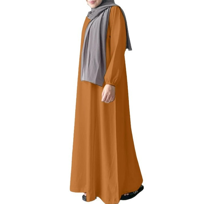 2024 New Middle East Muslim Southeast Asian Robe Solid Color Cotton Linen Loose Elegant Commuter Long Dress