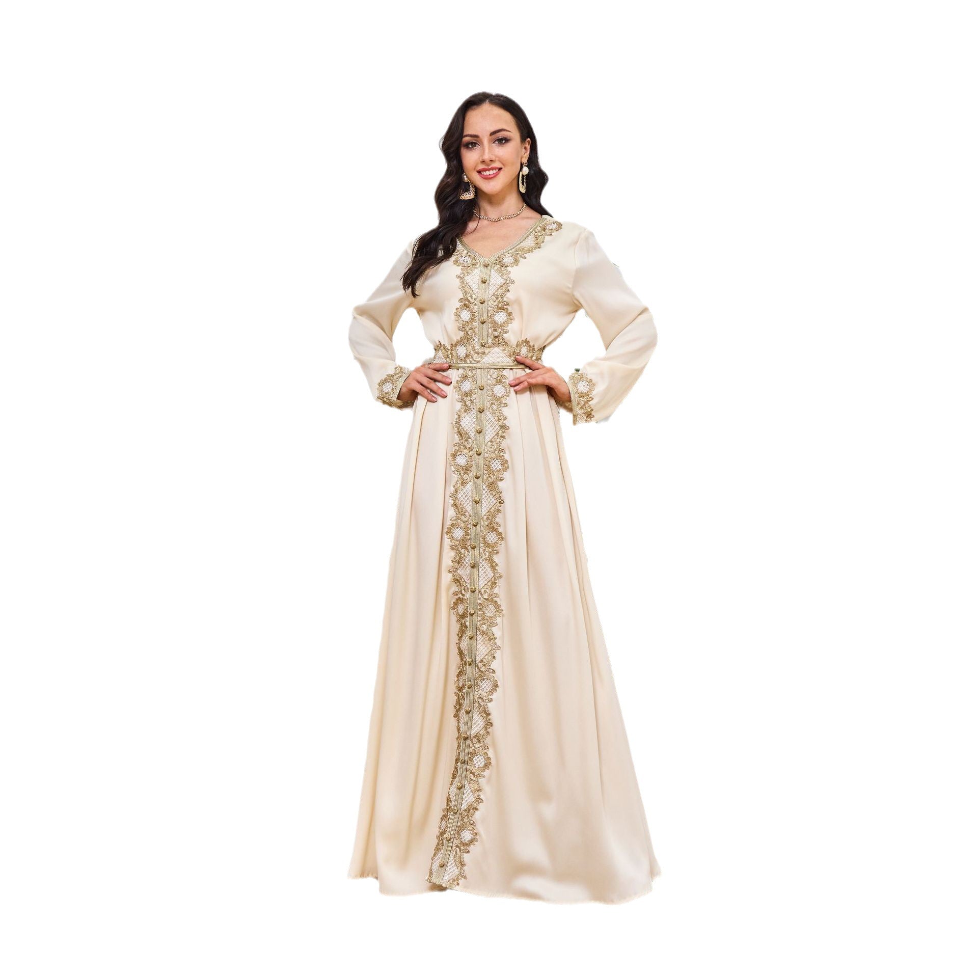 MT054 Middle East Women Cross-border Trade Muslim Robe Women's Dress Hot Embroidery Temperament Dress Abaya