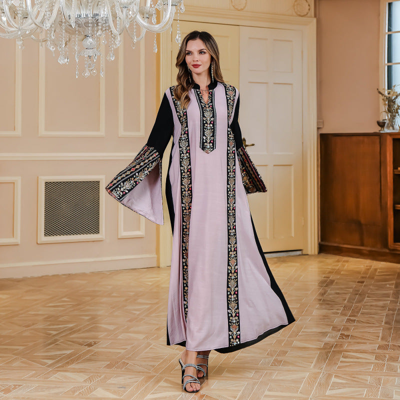 2024 In Stock Abaya Muslim Middle East Women's Clothing Dubai Foreign Trade Stitching Embroidery Robe Dress Wholesale