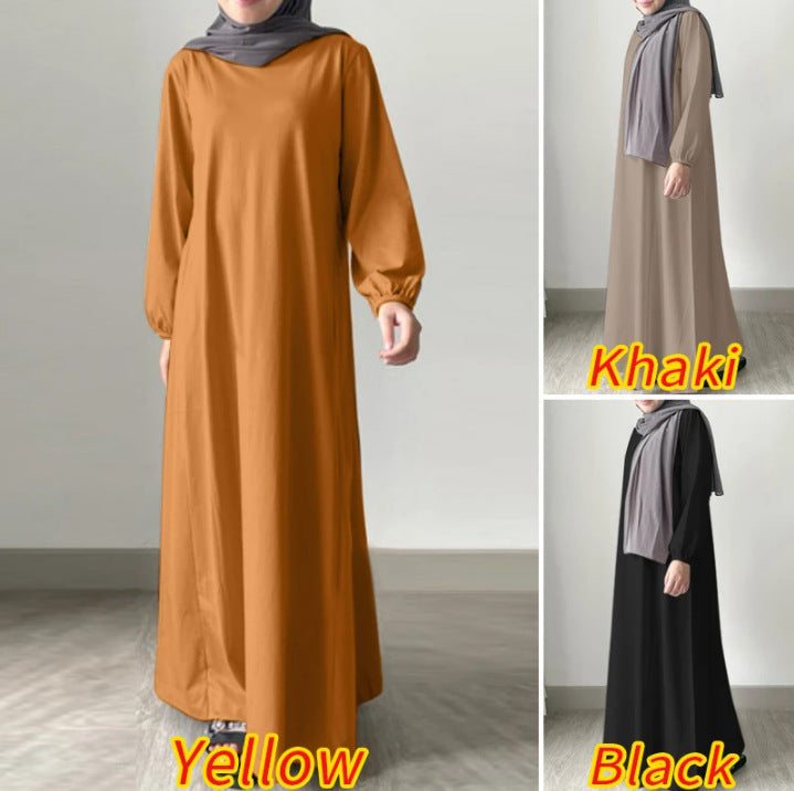 2024 New Middle East Muslim Southeast Asian Robe Solid Color Cotton Linen Loose Elegant Commuter Long Dress