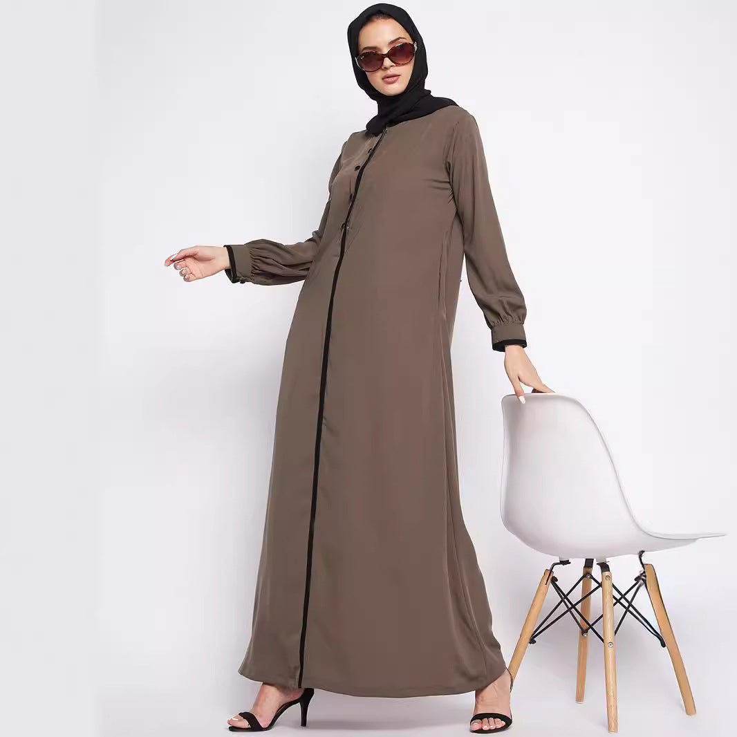 Middle East 2024 New Explosions Temperament Dogsome Muslim Plain Crewneck Robe Dress