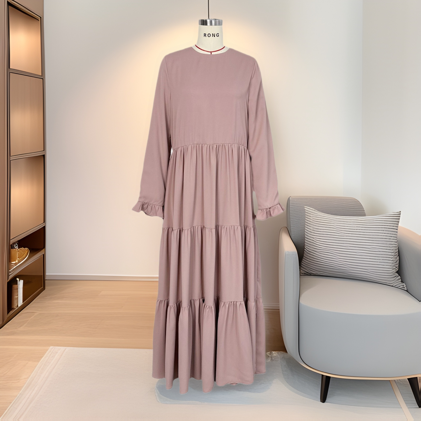 Abaya Cross-border Trade TikTok Middle East Dubai Dress Muslim Women's Casual Loose Crewneck Dress