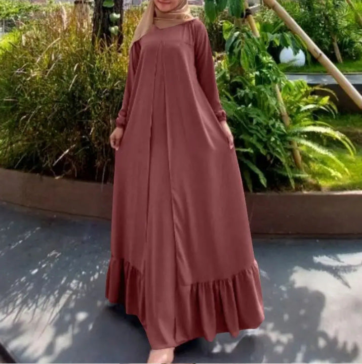 Middle East Muslim Southeast Asian Robe Cotton Linen Loose Elegant Long Sleeve Commuter Long Dress