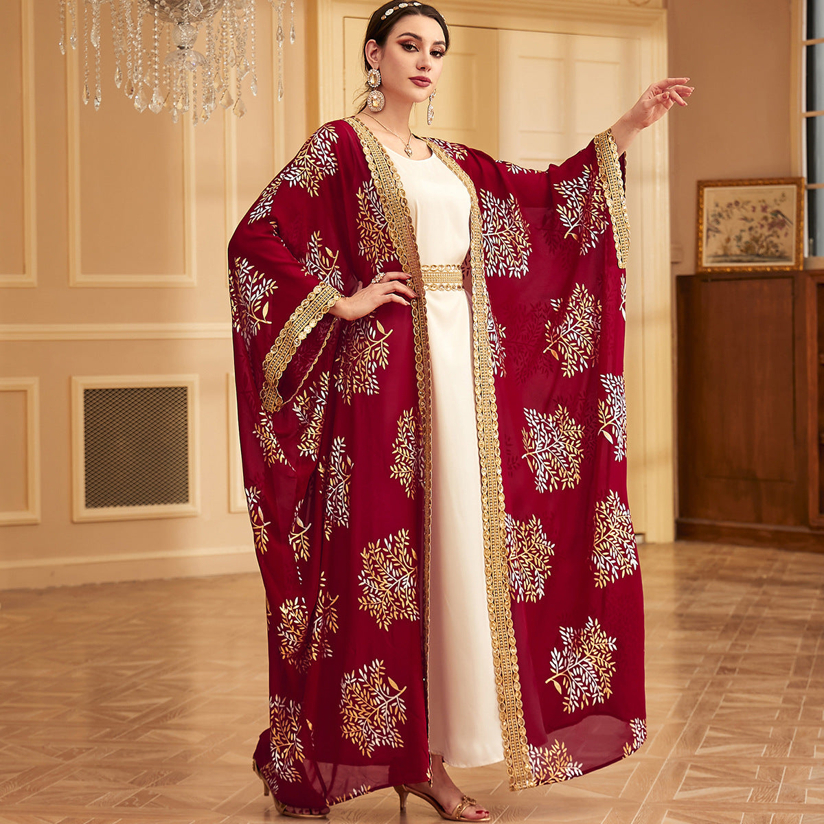 3911 Middle East Dubai Cross Border Arab Robe Fashion Bronzing Two-piece Dress